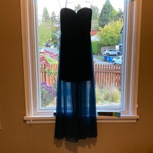 Beautiful designer brand teal color strapless dress for prom or other occasion